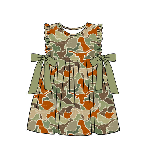 Camo bull skull bow baby girls summer dresses