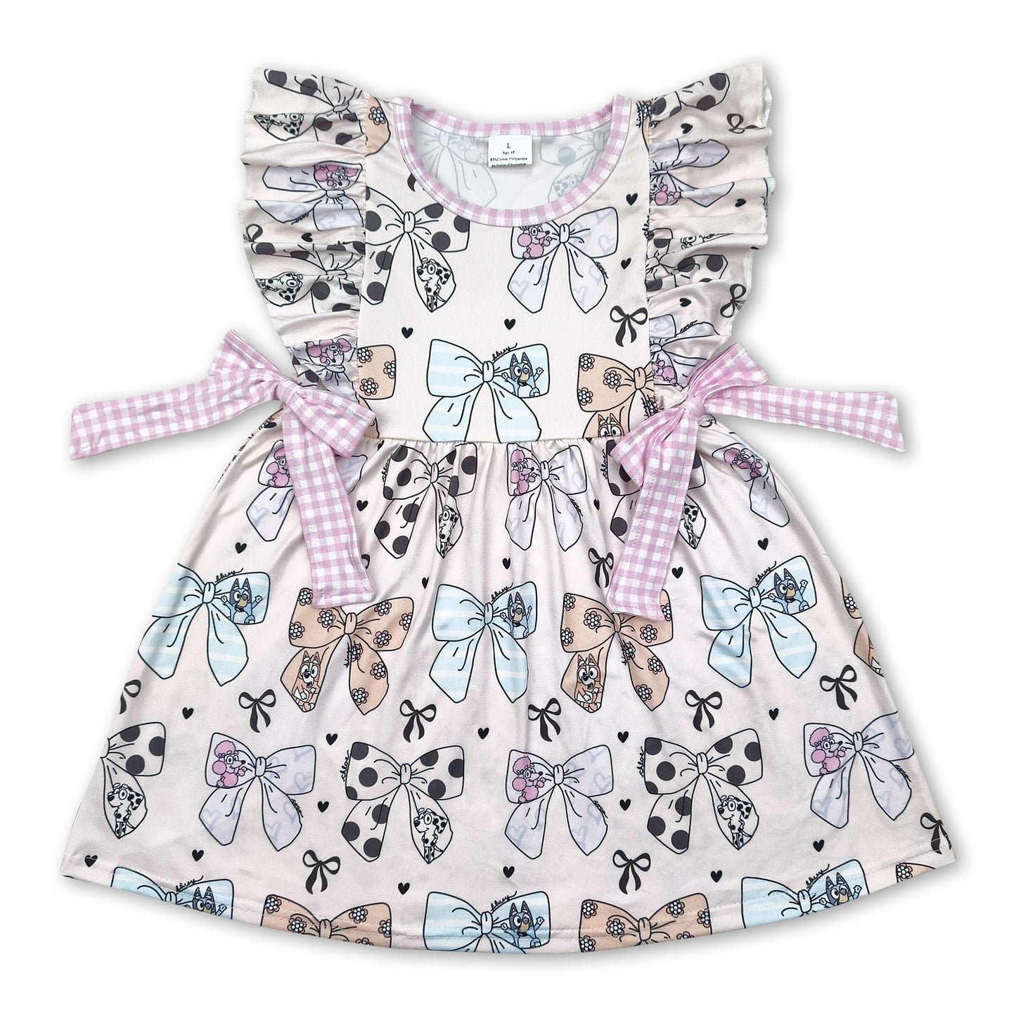 Flutter sleeves dog pattern bows baby girls dresses