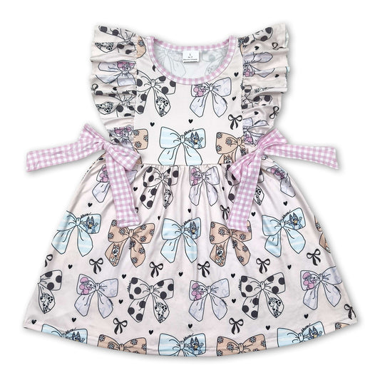 Flutter sleeves dog pattern bows baby girls dresses