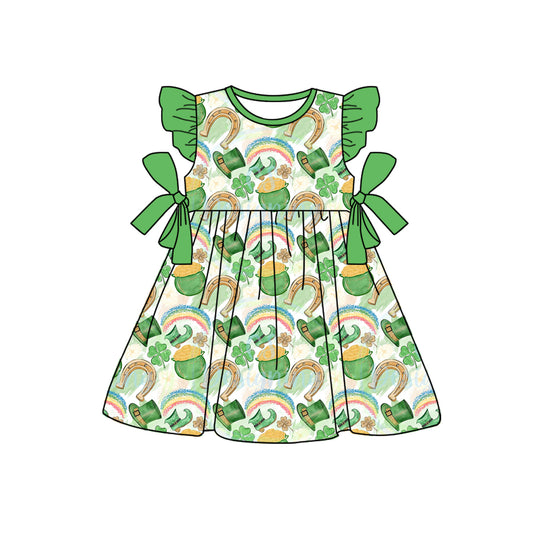 Flutter sleeves bow baby girls St Patrick's dresses