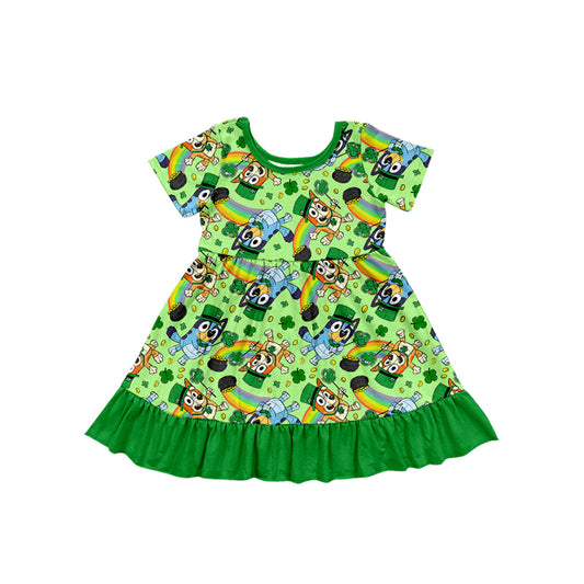 Short sleeves dog rainbow baby girls St Patrick's dresses