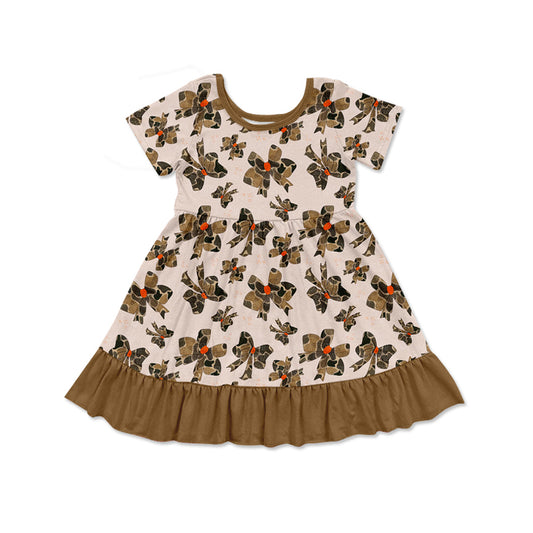 Short sleeves camo bow ruffle baby girls dresses