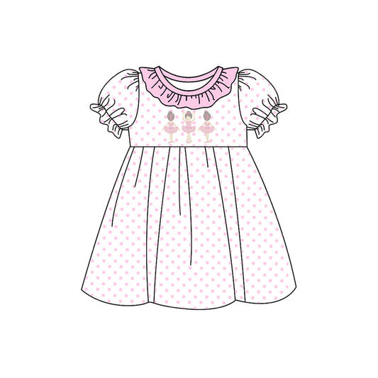 Short sleeves pink polka dots dance baby girls dresses