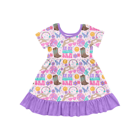 Short sleeves ruffle boots smile floral singer girls dresses