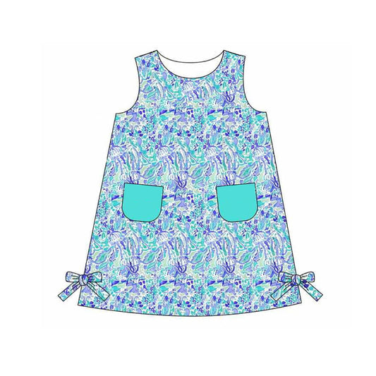 Sleeveless pockets watercolor print baby girls summer dress
