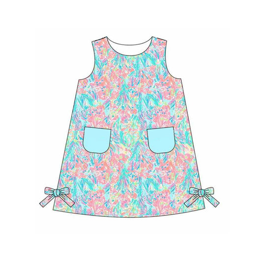 Sleeveless aqua pockets watercolor baby girls dress