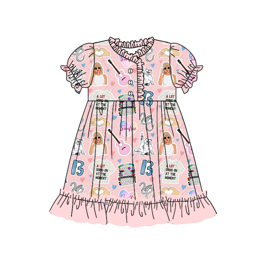 Short sleeves ruffle guitar singer girls dresses