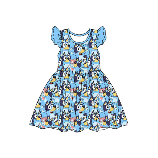 Flutter sleeves blue dog baby girls dresses