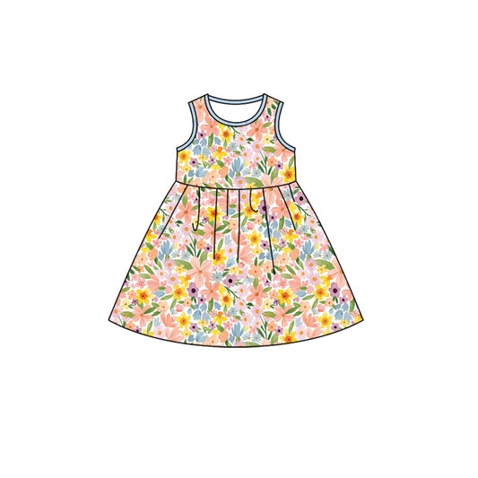 Light blue sleeveless floral baby girls dresses