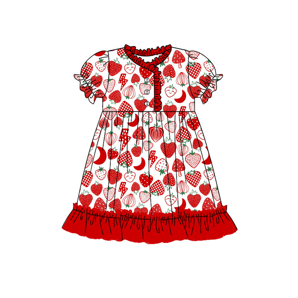 Short sleeves strawberry ruffle baby girls night dresses