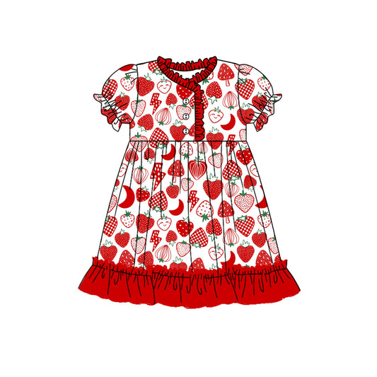Short sleeves strawberry ruffle baby girls night dresses