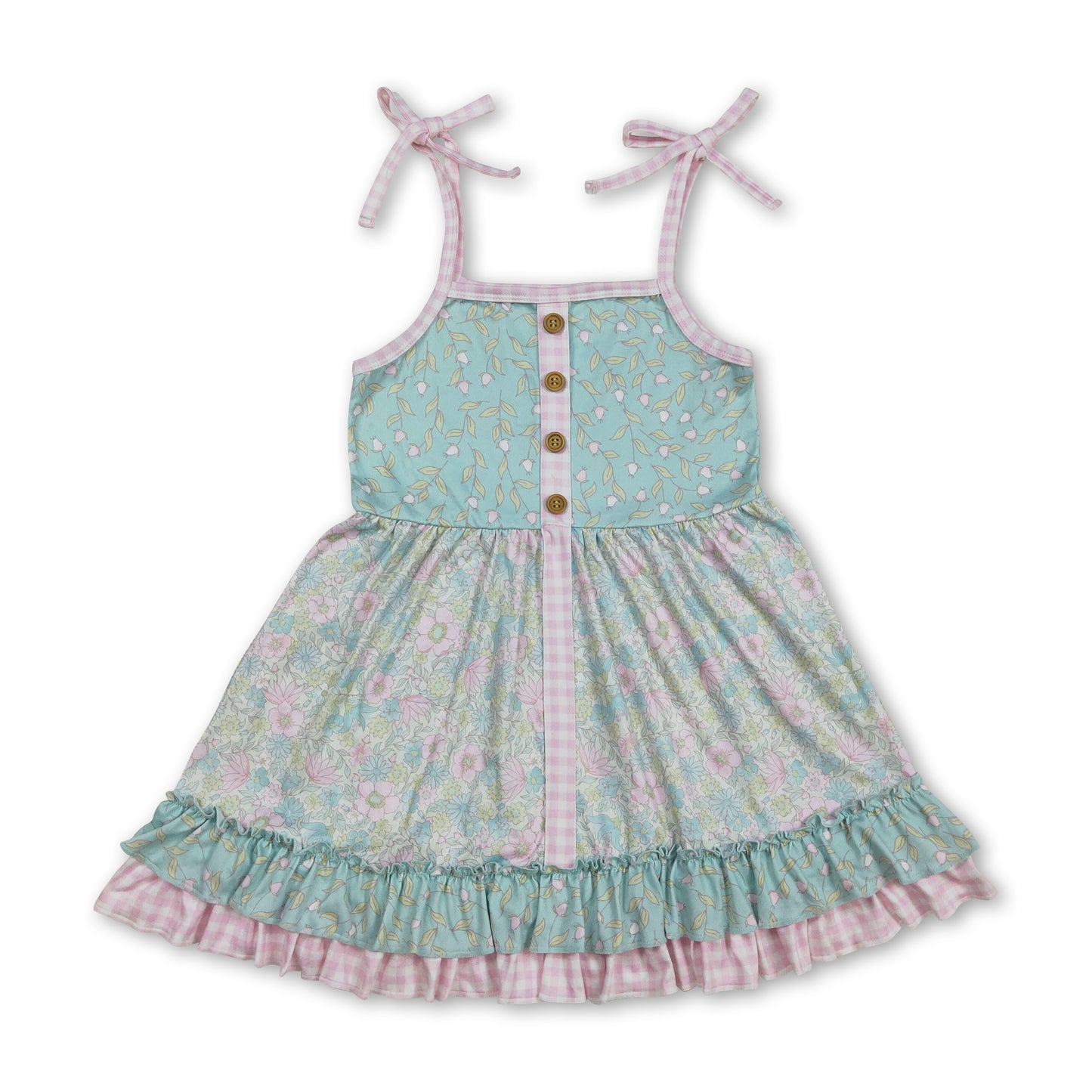 Straps mint floral ruffle baby girls summer dresses