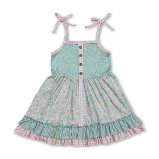 Straps mint floral ruffle baby girls summer dresses
