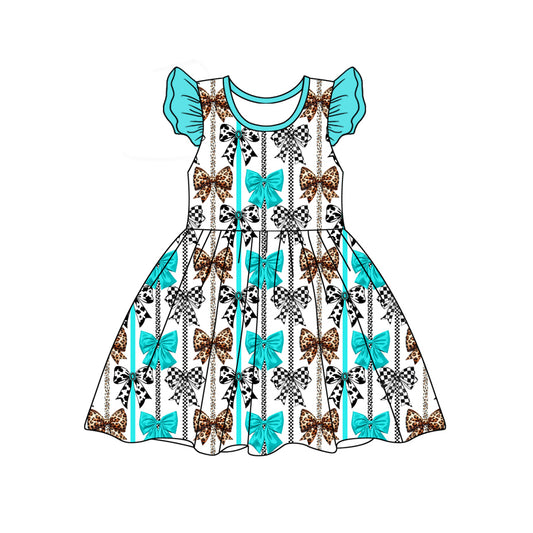 Flutter sleeves leopard cow print bow baby girls dresses