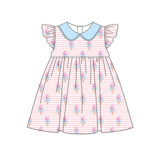 Flutter sleeves stripe bow ice cream baby girls summer dress