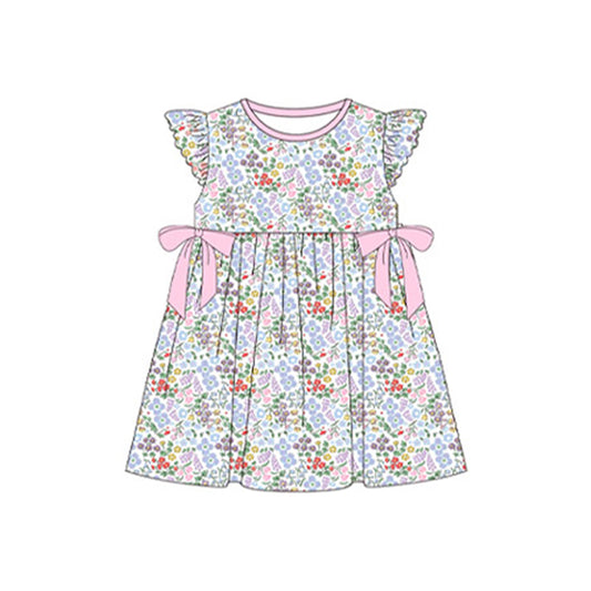 Flutter sleeves pink bow floral baby girls spring summer dress