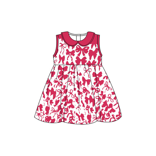 Sleeveless pink bow baby girls summer dresses