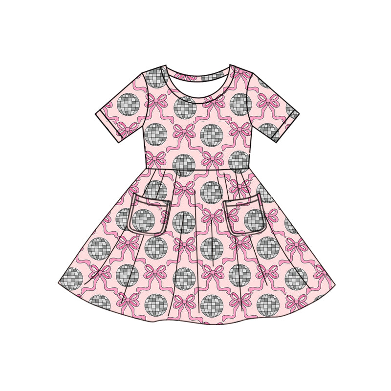 Pink short sleeves bow pockets baby girls dresses