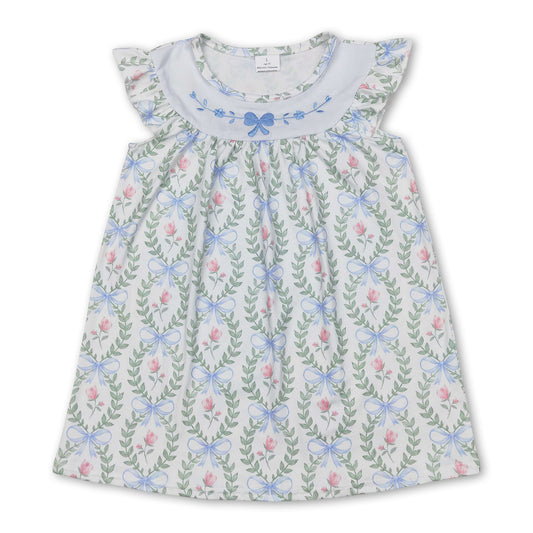 Light blue bow floral baby girls spring summer dress