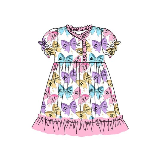 Cross he is risen bow short sleeves girls Easter night dress