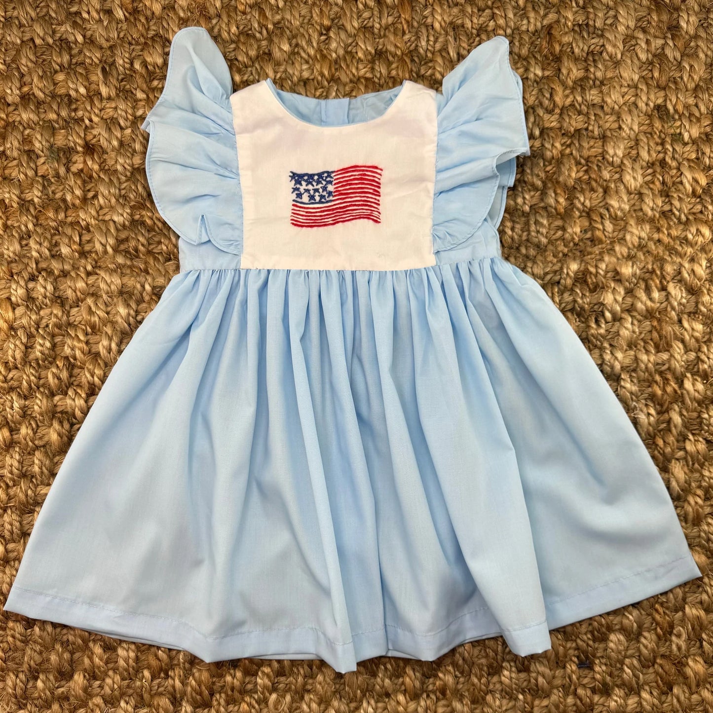 Light blue flutter sleeves flag baby girls 4th of july dress