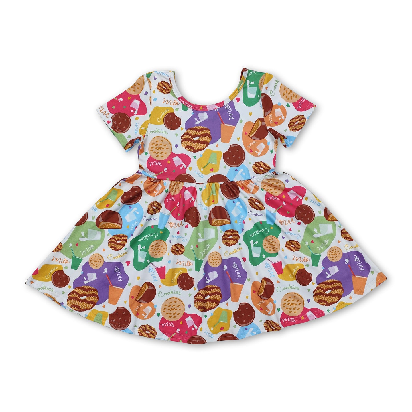 Short sleeves cookie milk baby girls dresses