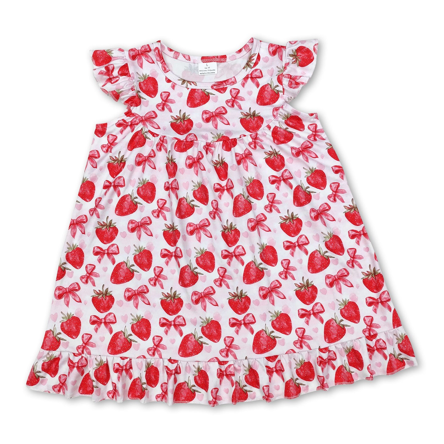 Flutter sleeves strawberry bow baby girls dresses