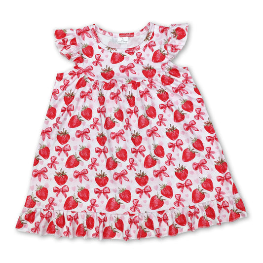 Flutter sleeves strawberry bow baby girls dresses