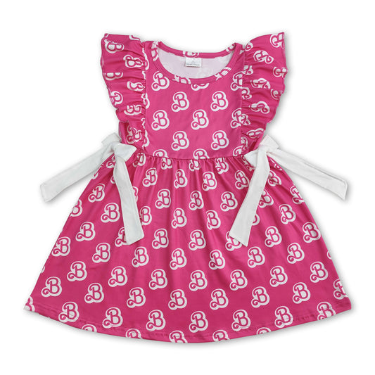 Ruffle hot pink B bow party girls summer dresses