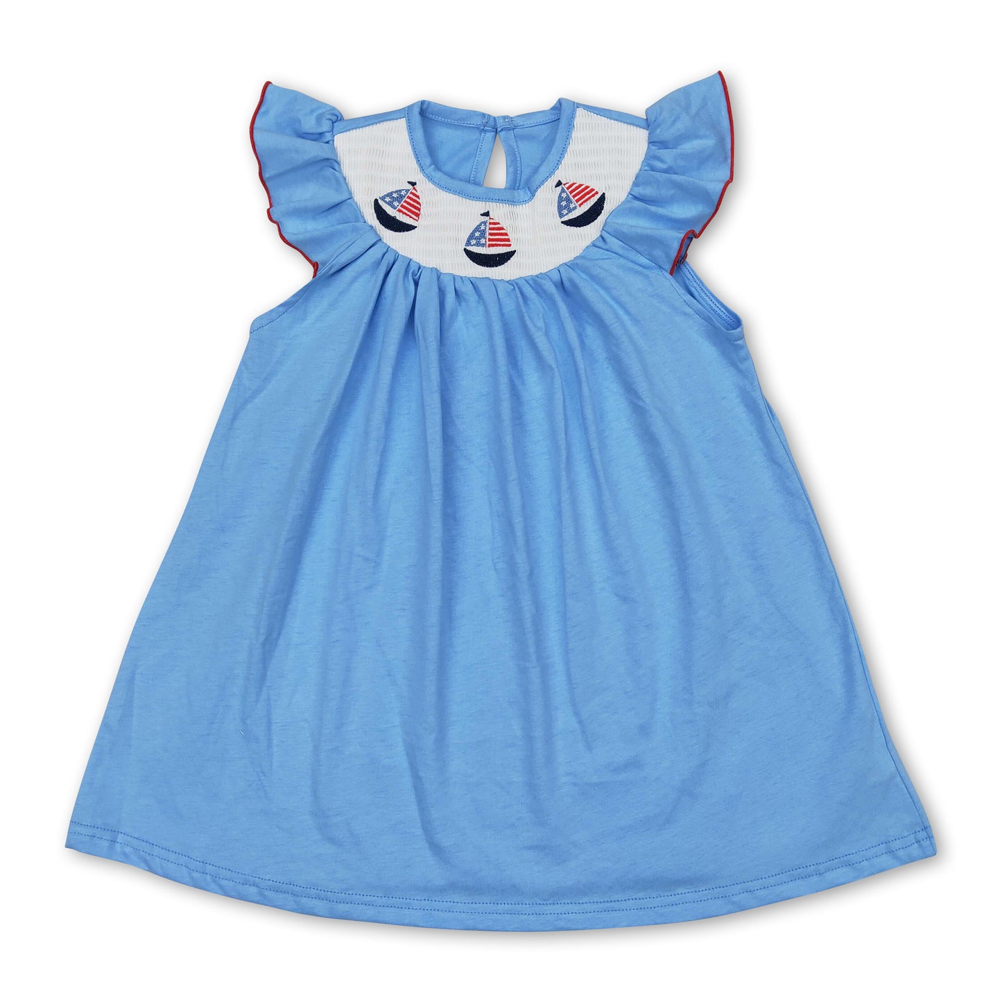 Light blue boat smocked girls 4th of july dresses