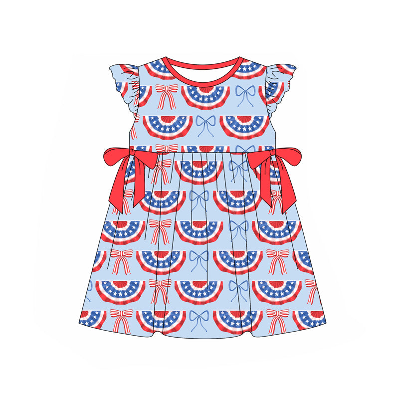 Flutter sleeves stars rainbow bow girls 4th of july dresses