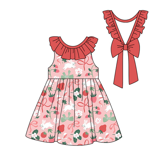 Sleeveless rabbit bow strawberry baby girls Easter dress