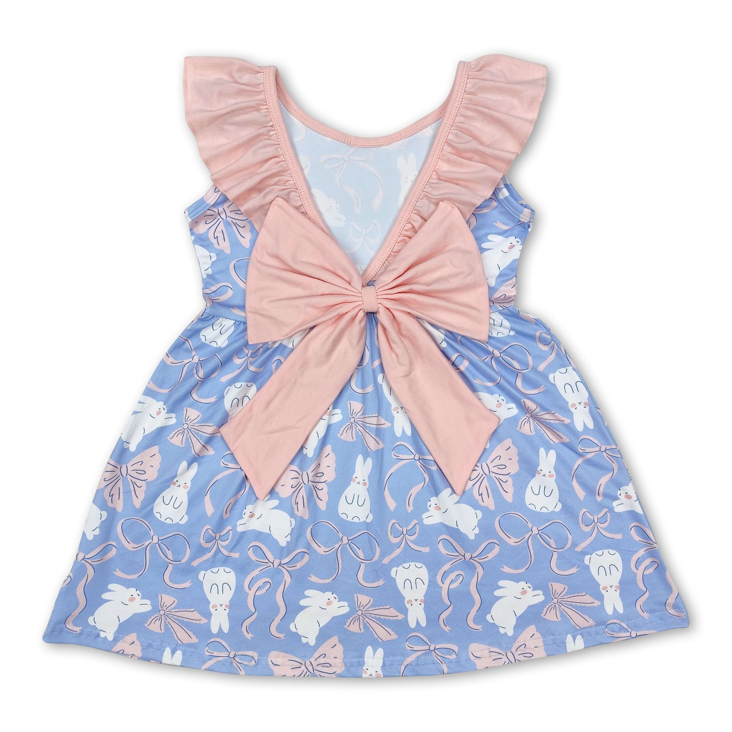 Sleeveless ruffle rabbit bow baby girls Easter dresses