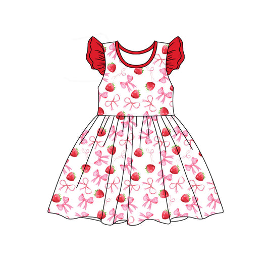 Flutter sleeves strawberry bow baby girls dresses