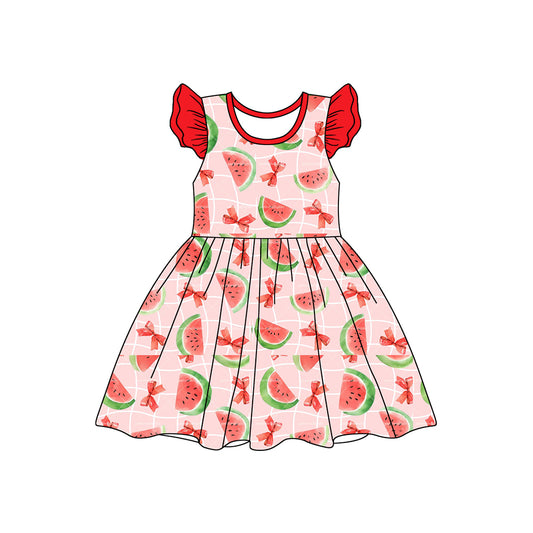 Flutter sleeves watermelon bow baby girls summer dress