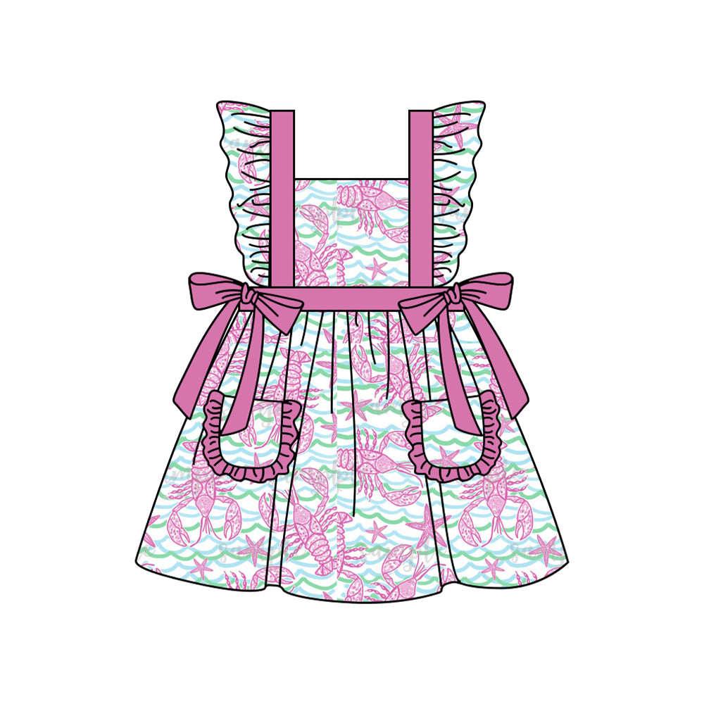 Flutter sleeves pink crawfish pockets baby girls dresses