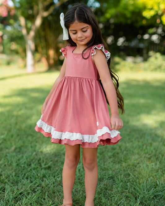 Flutter sleeves peach ruffle baby girls cotton dress