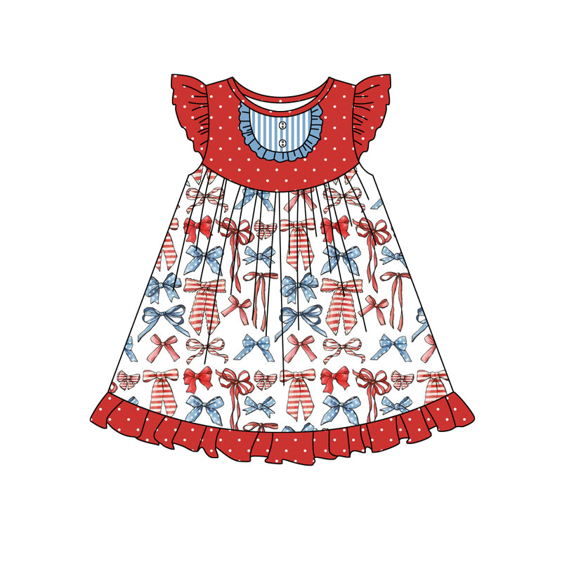 Flutter sleeves stars stripe stars girls 4th of july dresses