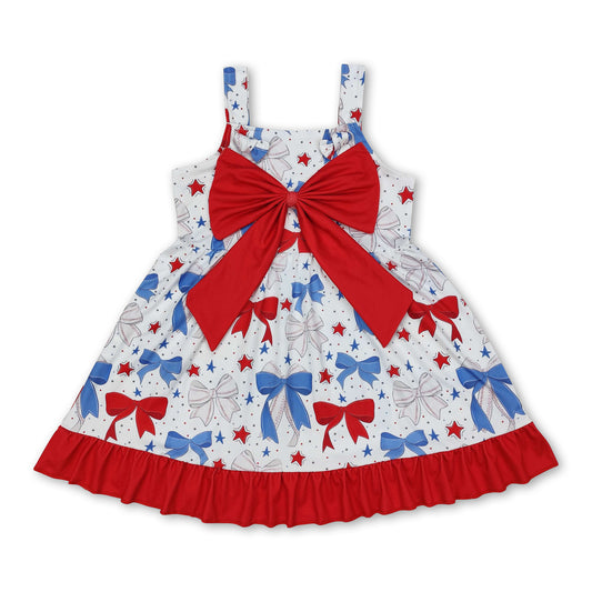 Straps red blue baseball bow baby girls dresses