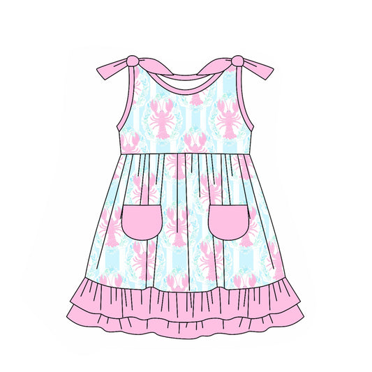 Sleeveless pink ruffle pocket crawfish girls dresses