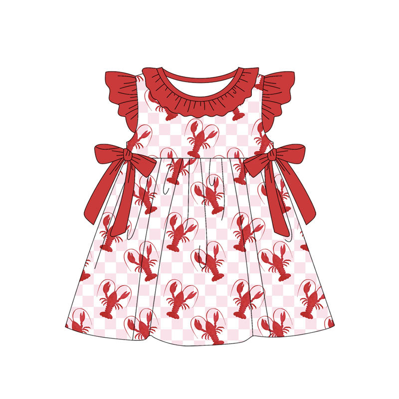 Flutter sleeves plaid crawfish baby girls dresses