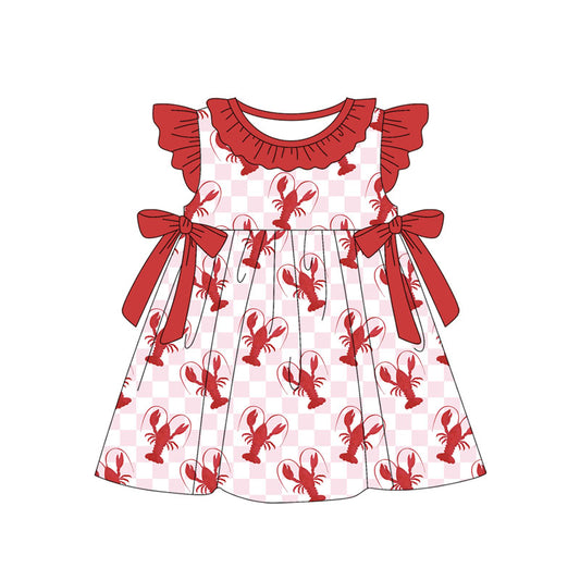 Flutter sleeves plaid crawfish baby girls dresses