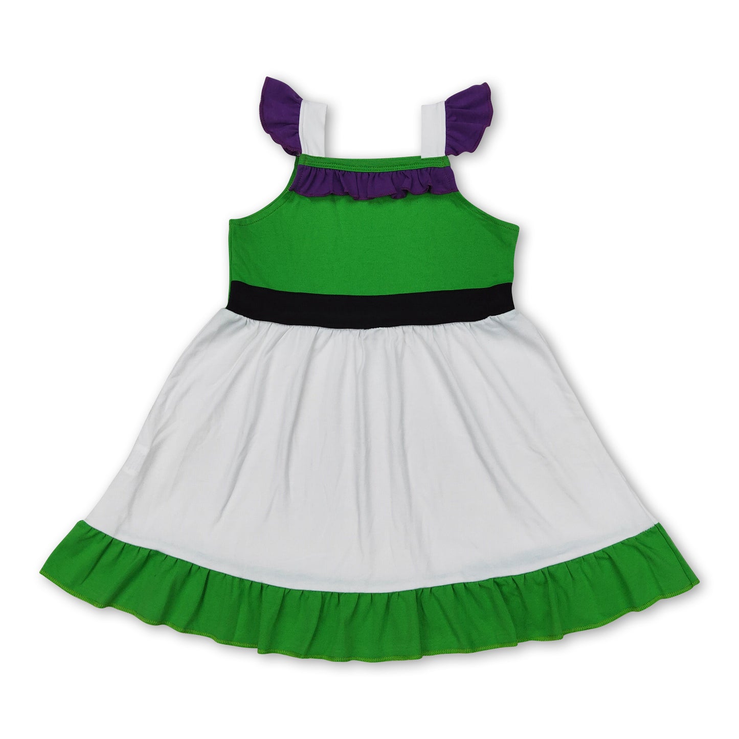 White green purple flutter sleeves ruffle princess girls dress
