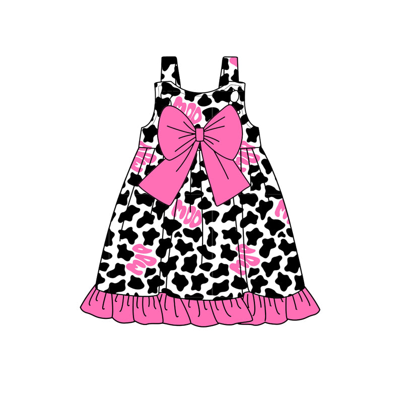 Cow print moo straps bow baby girls summer dresses