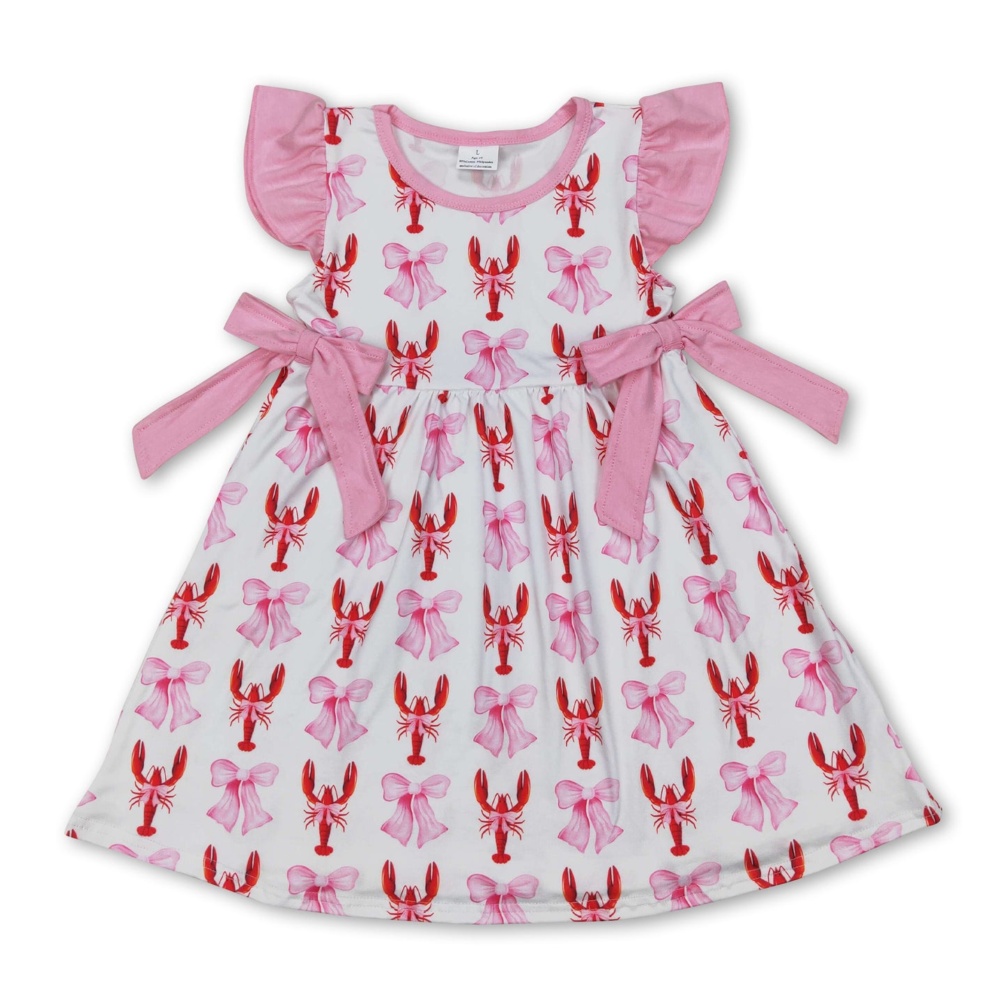 Pink flutter sleeves bow crawfish baby girls dresses