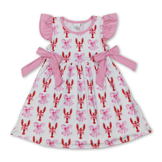 Pink flutter sleeves bow crawfish baby girls dresses