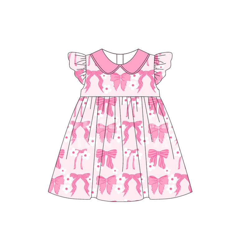 Flutter sleeves pink bow floral baby girls dresses