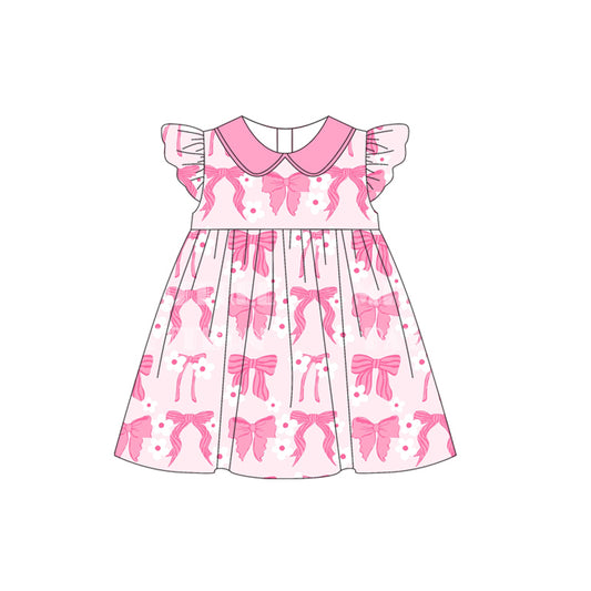 Flutter sleeves pink bow floral baby girls dresses