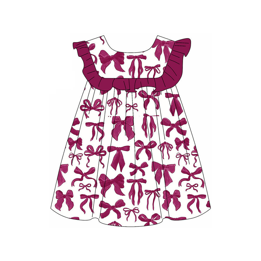 Ruffle bow print baby girls spring summer dresses