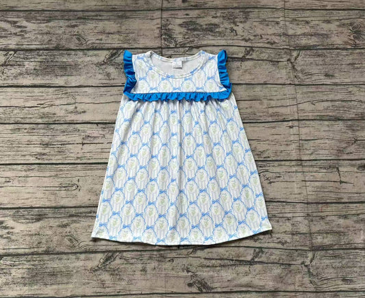 Blue ruffle stripe floral bow baby girls summer dress